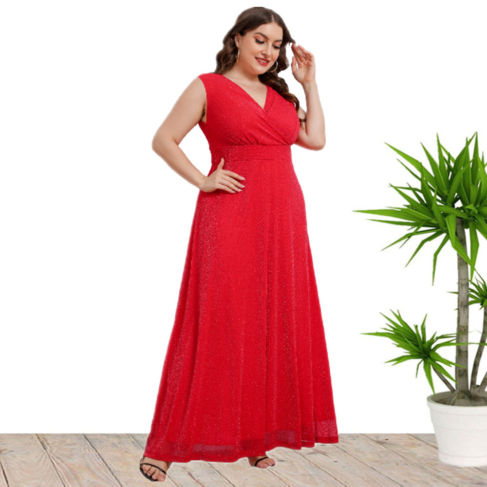 Sleeveless V-neck Maxi Dress Red