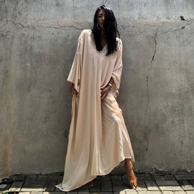 Relax Fit Versatile Solid Color Kaftan One Size Beige