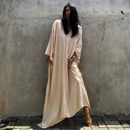 Relax Fit Versatile Solid Color Kaftan One Size Beige