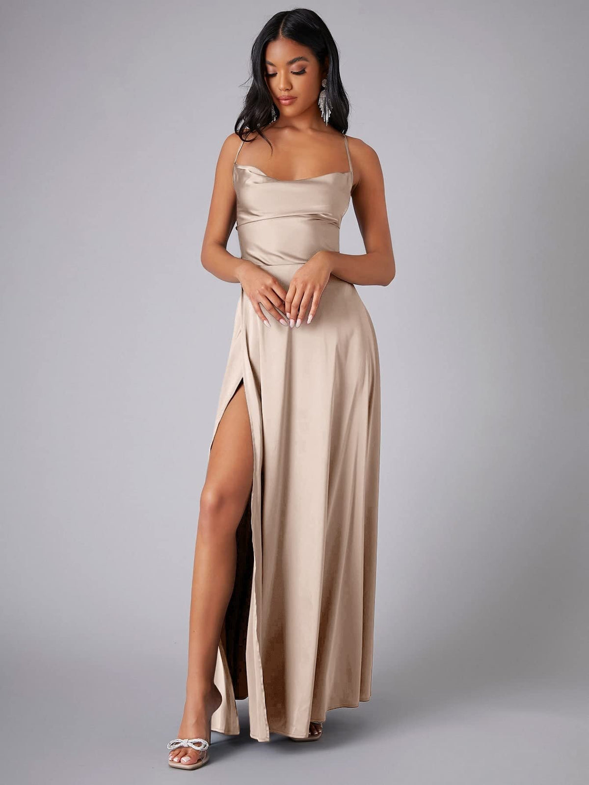 Solid Sexy Special Occasion Dress Khaki