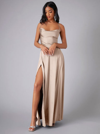 Solid Sexy Special Occasion Dress Khaki