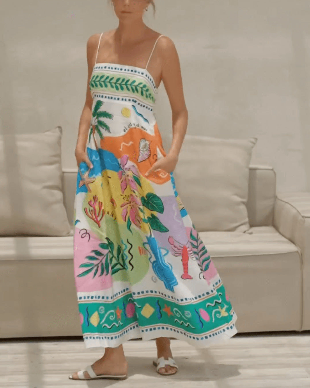Sleeveless Fun Printed Holiday Dress Multi