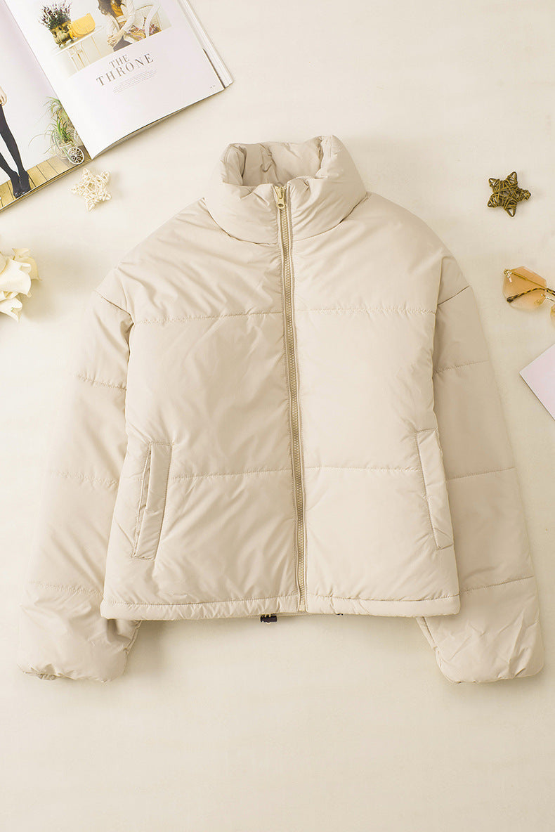 Solid Stand-Collar Thick Zipper Jacket