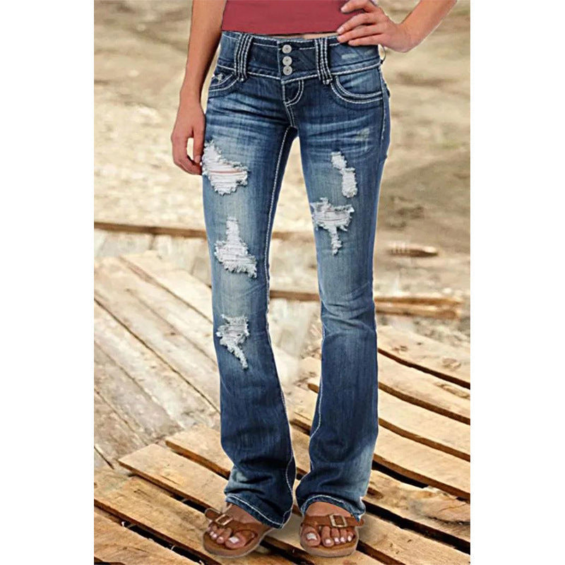 Billie Low Waist Ripped Jeans Dark Blue Hole