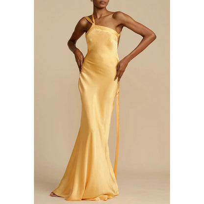 Formal Satin Evening Gown Yellow
