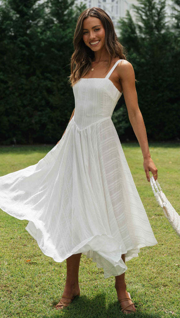 Sleeveless Maxi Dress with Irregular Asymmetric Hem White