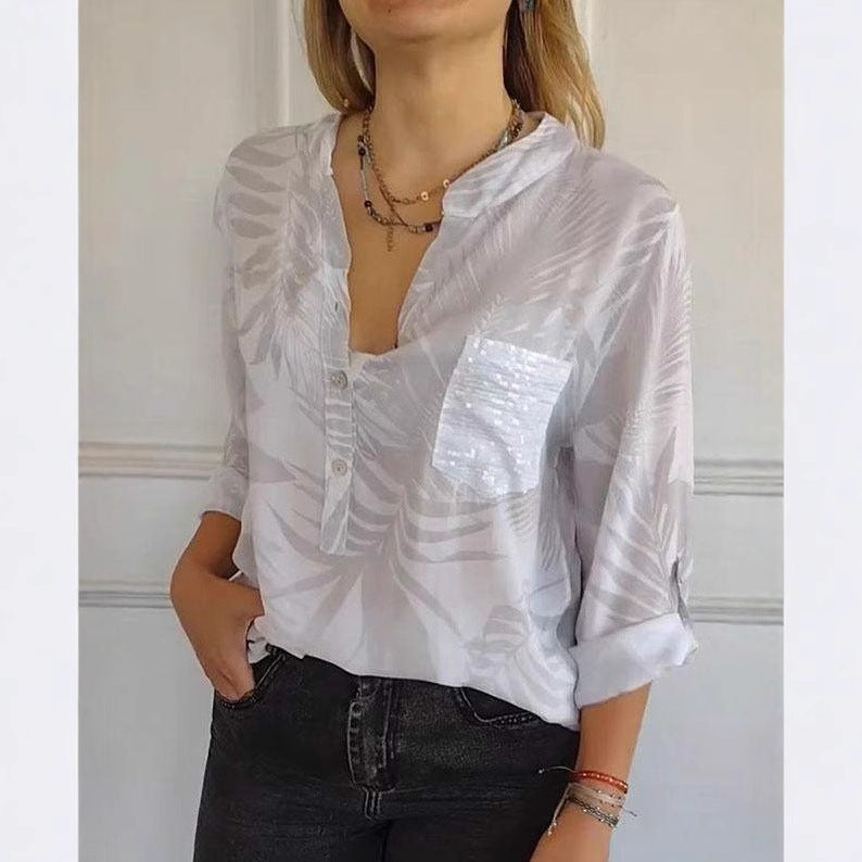 Versatile Design V neck Printed Top