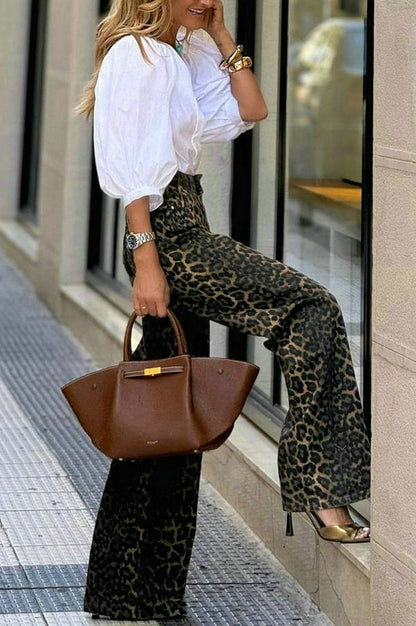 Clidress Blouse Shirt & Leopard Pants Set