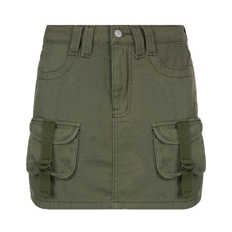 Solid Color Low Waist Slim Fit Skirt Army Green