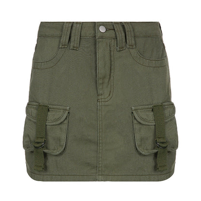 Solid Color Low Waist Slim Fit Skirt Army Green