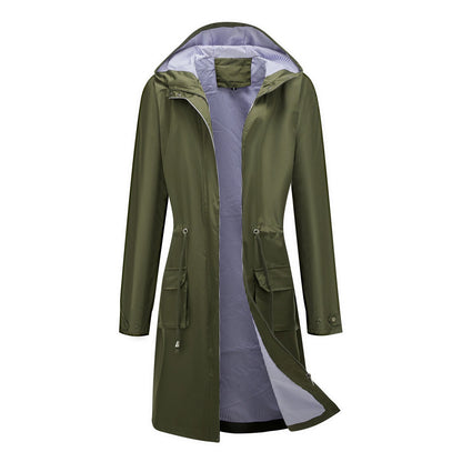Waterproof Hooded Long Coat Army Green