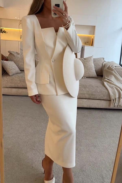 Clidress 2 Button Suit Blazer and Skirts 2 Pieces Set