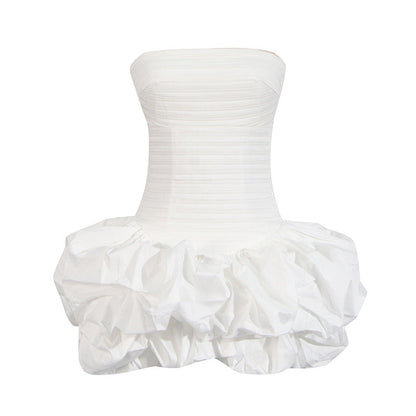 Tube Top High Waist Pleated Dress Women White