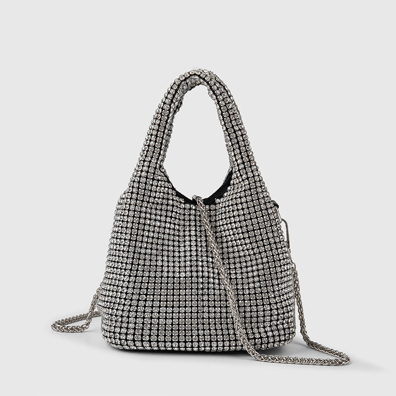 Studded Rhinestone Messenger Bag Handbag One Size Silver