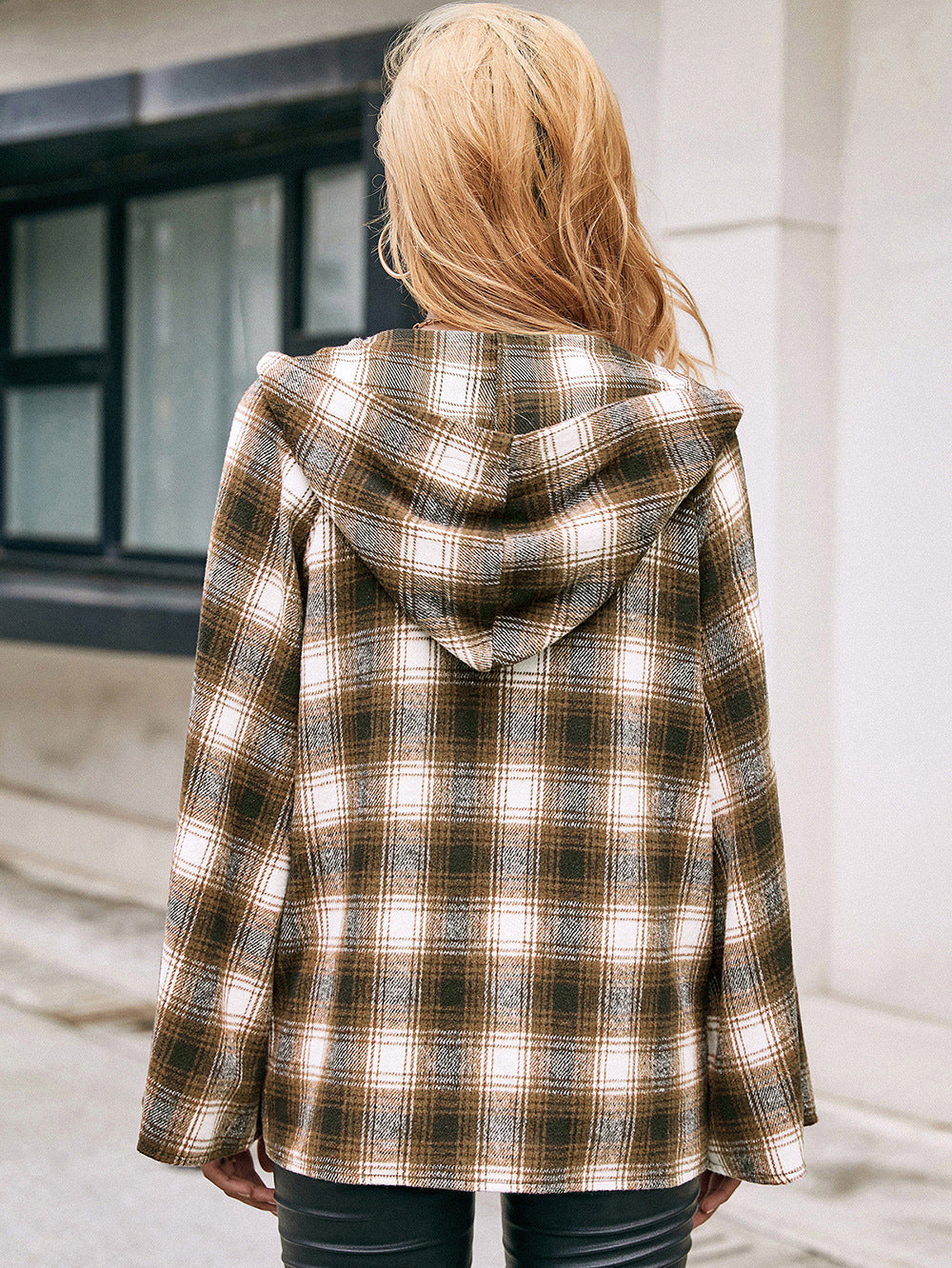 Checked Plaid Hooded Shirt Jacket
