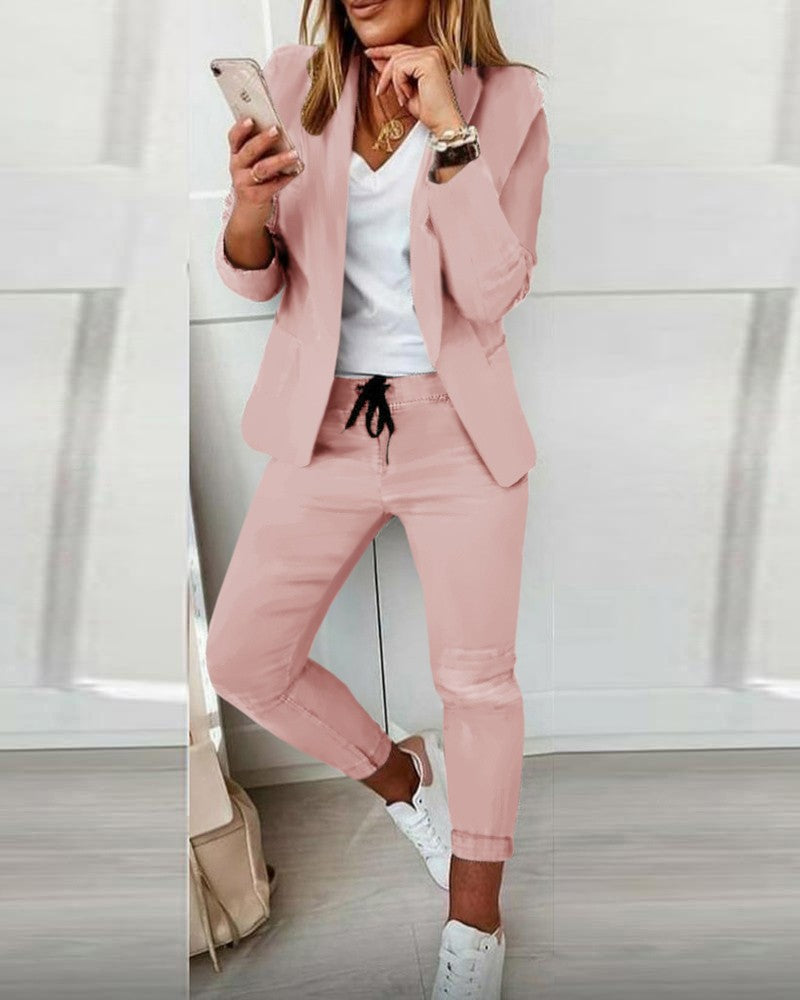 Clidress Slim Blazer Leisure Suit 2 Pieces Set