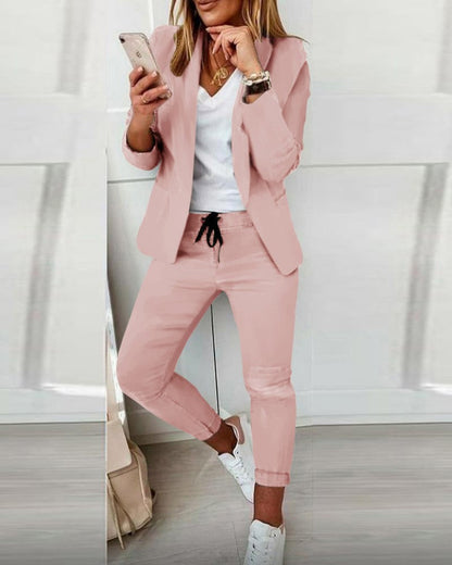Clidress Slim Blazer Leisure Suit 2 Pieces Set