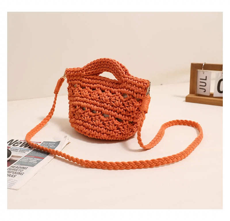 Crossbody Rope Cotton Thread Woven Bag Crochet One Size Colorful Crossbody Cotton Thread Orange without Lining