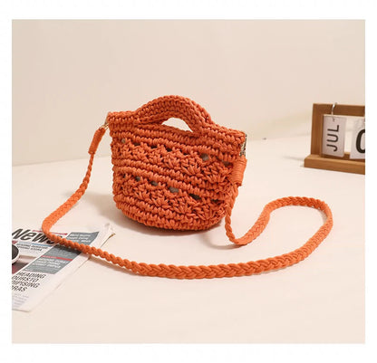 Crossbody Rope Cotton Thread Woven Bag Crochet One Size Colorful Crossbody Cotton Thread Orange without Lining