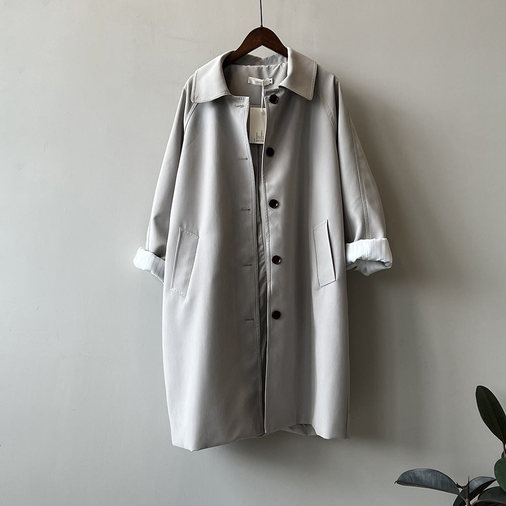 Casual Loose Long Coat Light Beige Gray