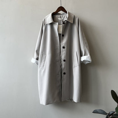 Casual Loose Long Coat Light Beige Gray