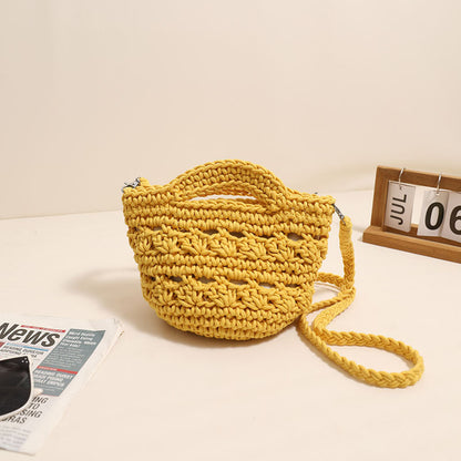 Crossbody Rope Cotton Thread Woven Bag Crochet One Size Colored Crossbody Cotton Thread Yellow Belt Lining
