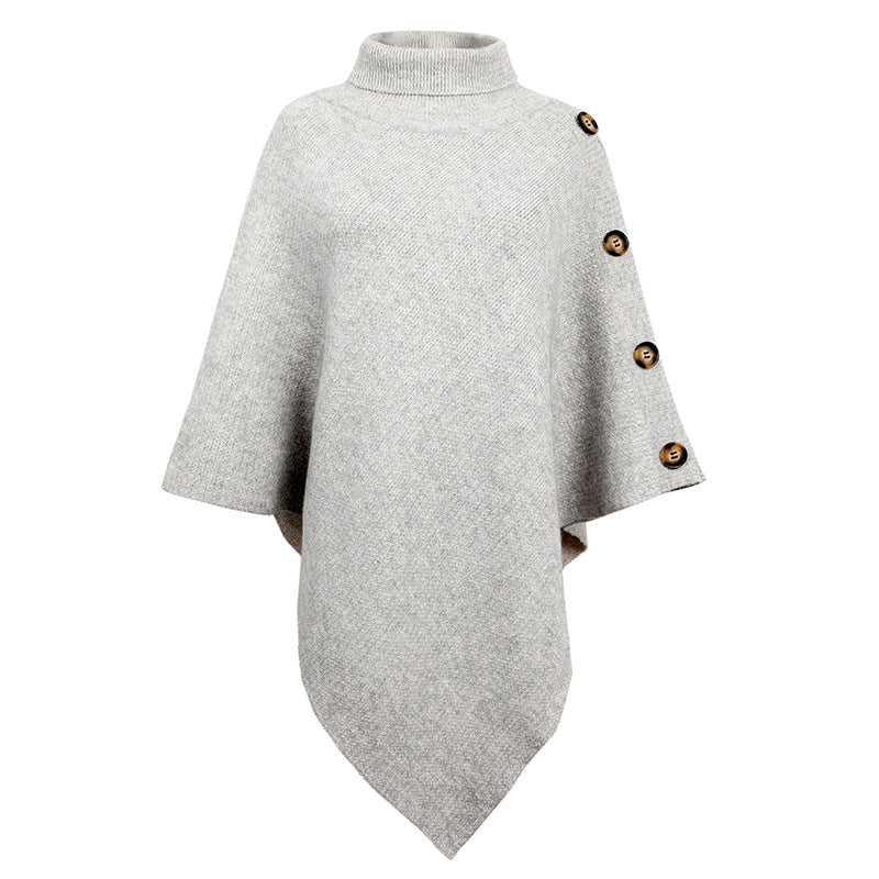 Solid Color Turtle Neck Shawl One Size Gray
