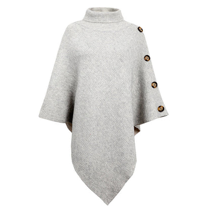 Solid Color Turtle Neck Shawl One Size Gray