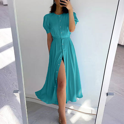 Solid Color Maxi Dress Blue