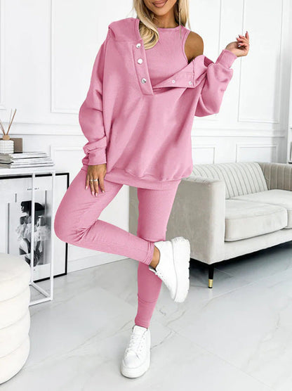 Clidress Solid Vest&Hoodie&Pants 3 Pieces Set(10 Colors)