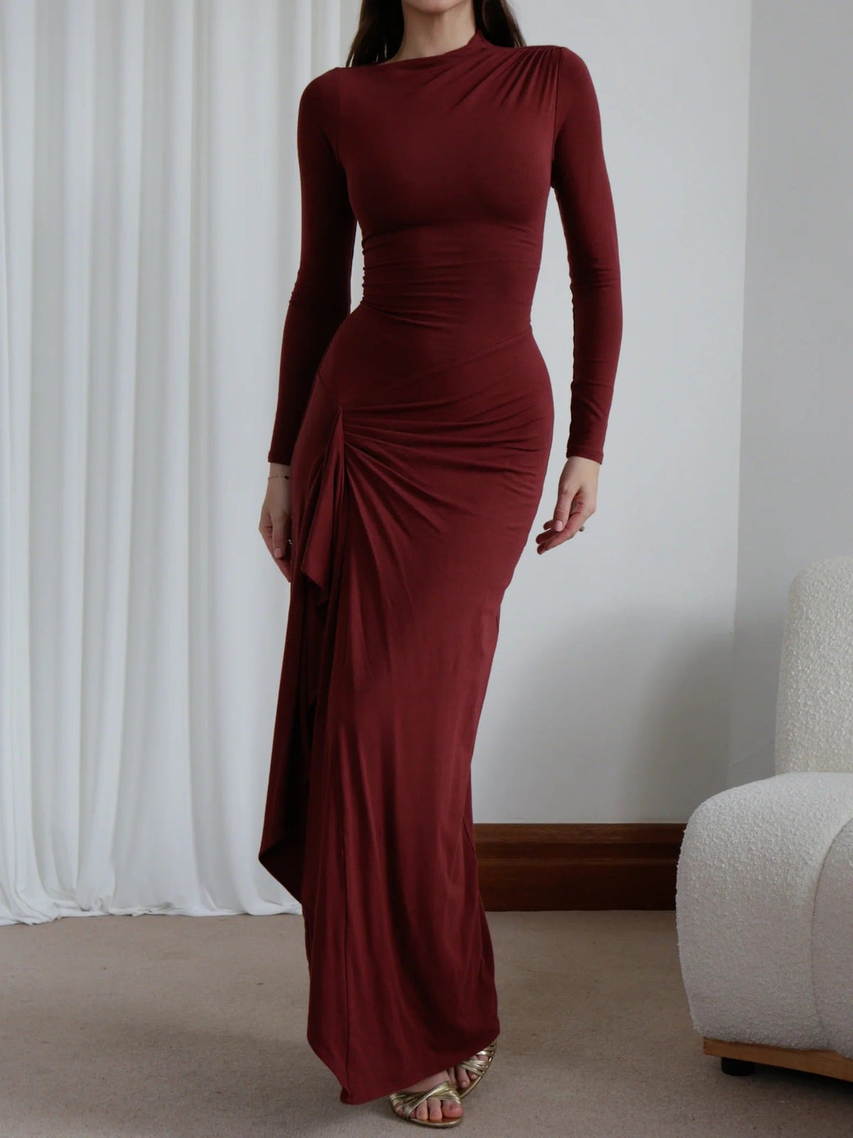 Clidress O Neck Wrap Maxi Full Dress