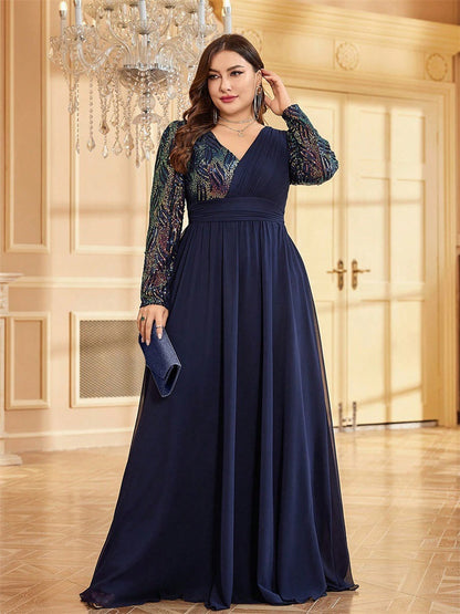 Long Sleeved Evening Dress Special Occasion Dress Navy Blue