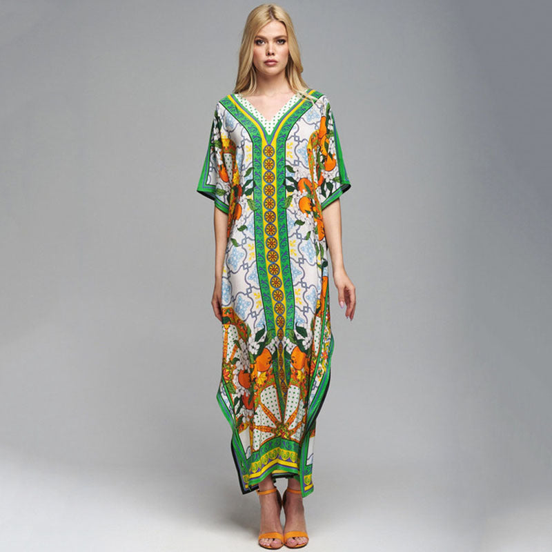 Skylar Vintage Printed Kaftan One Size Green Dot