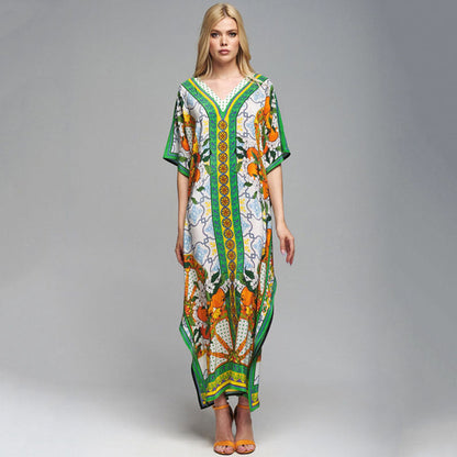 Skylar Vintage Printed Kaftan One Size Green Dot
