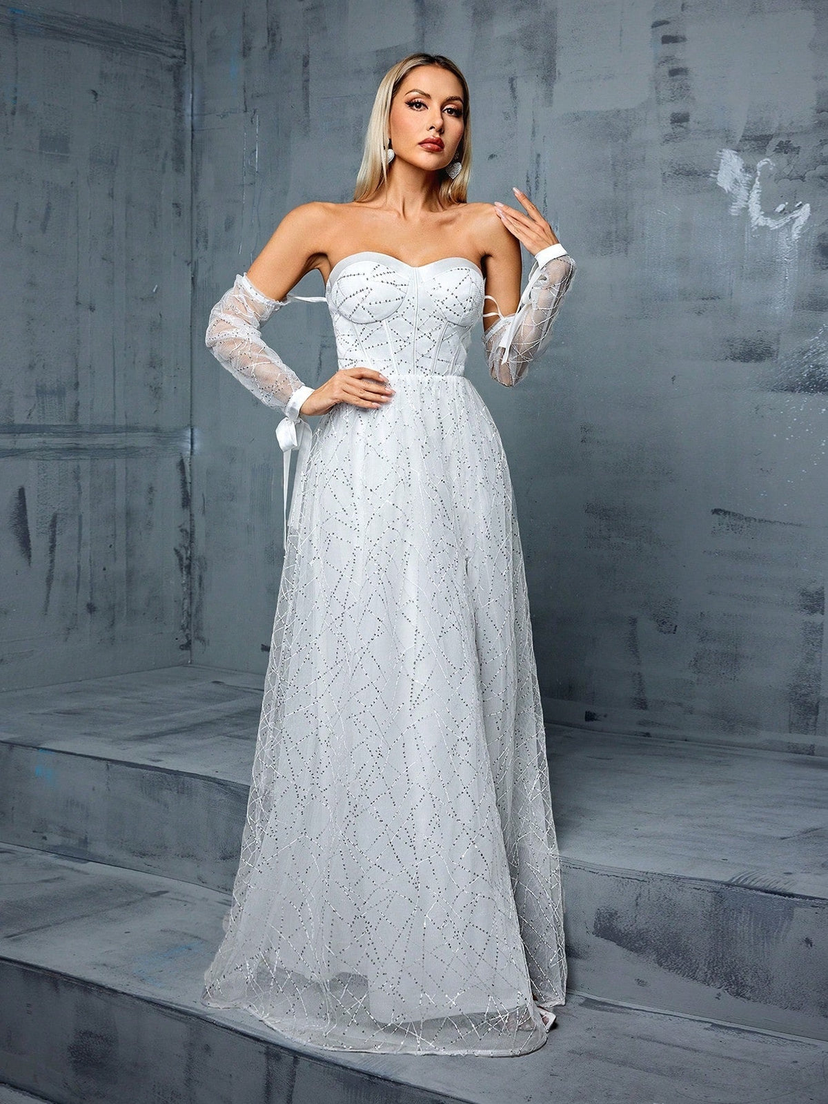 Off Shoulder Evening Dress Backless Slit Dress Special Occassion White