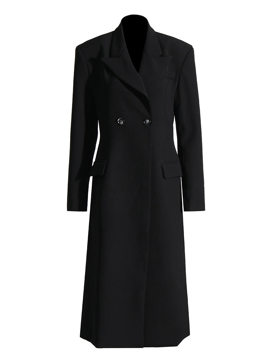 Solid Color Slimming Long Coat Black