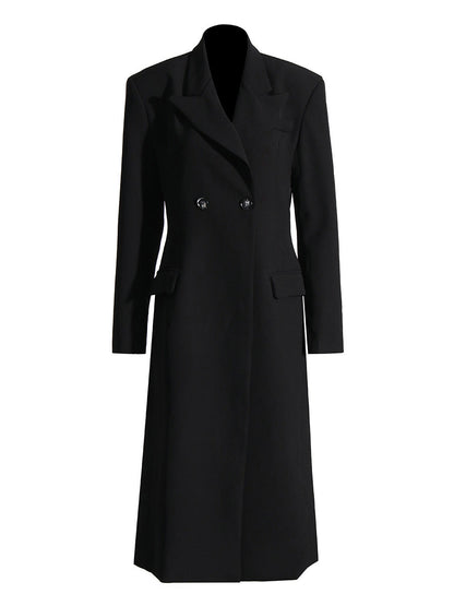 Solid Color Slimming Long Coat Black