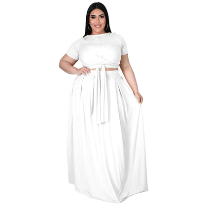 Curvy Solid Color Two-Piece Set White