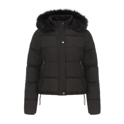Long Sleeves Cotton Padded Hooded Jacket Black