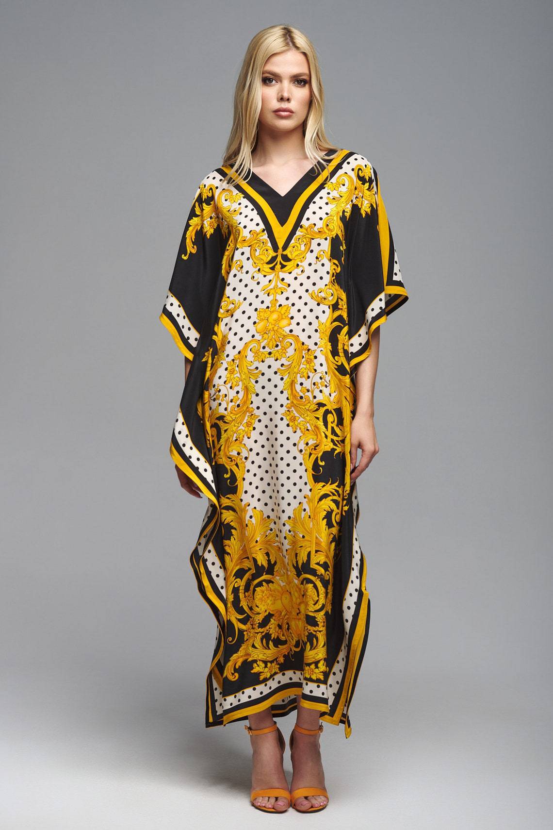 Skylar Vintage Printed Kaftan One Size Black Yellow