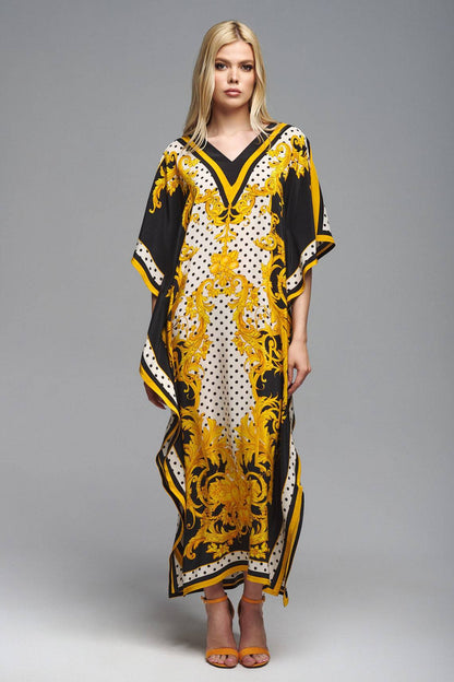 Skylar Vintage Printed Kaftan One Size Black Yellow