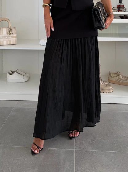 Spring Summer Knitted Stitching Vest Set Casual Vacation Loose Skirt Women Black Skirt