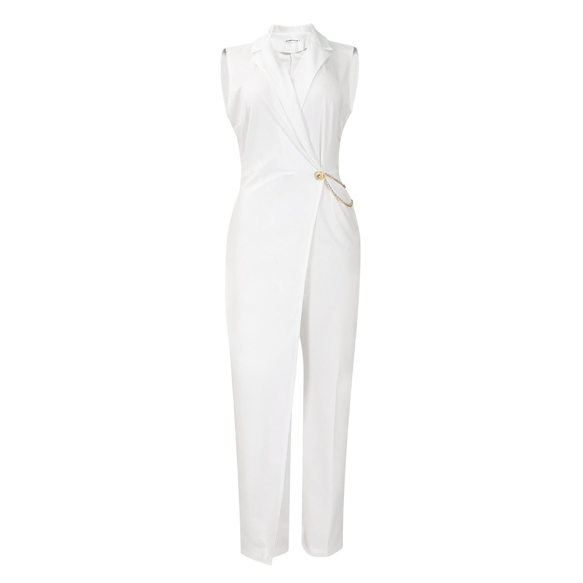 V Neck Collar Wide Leg Jumpsuit White
