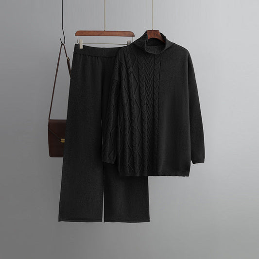 Comfortable Two-Piece Sweater Set One Size Black
