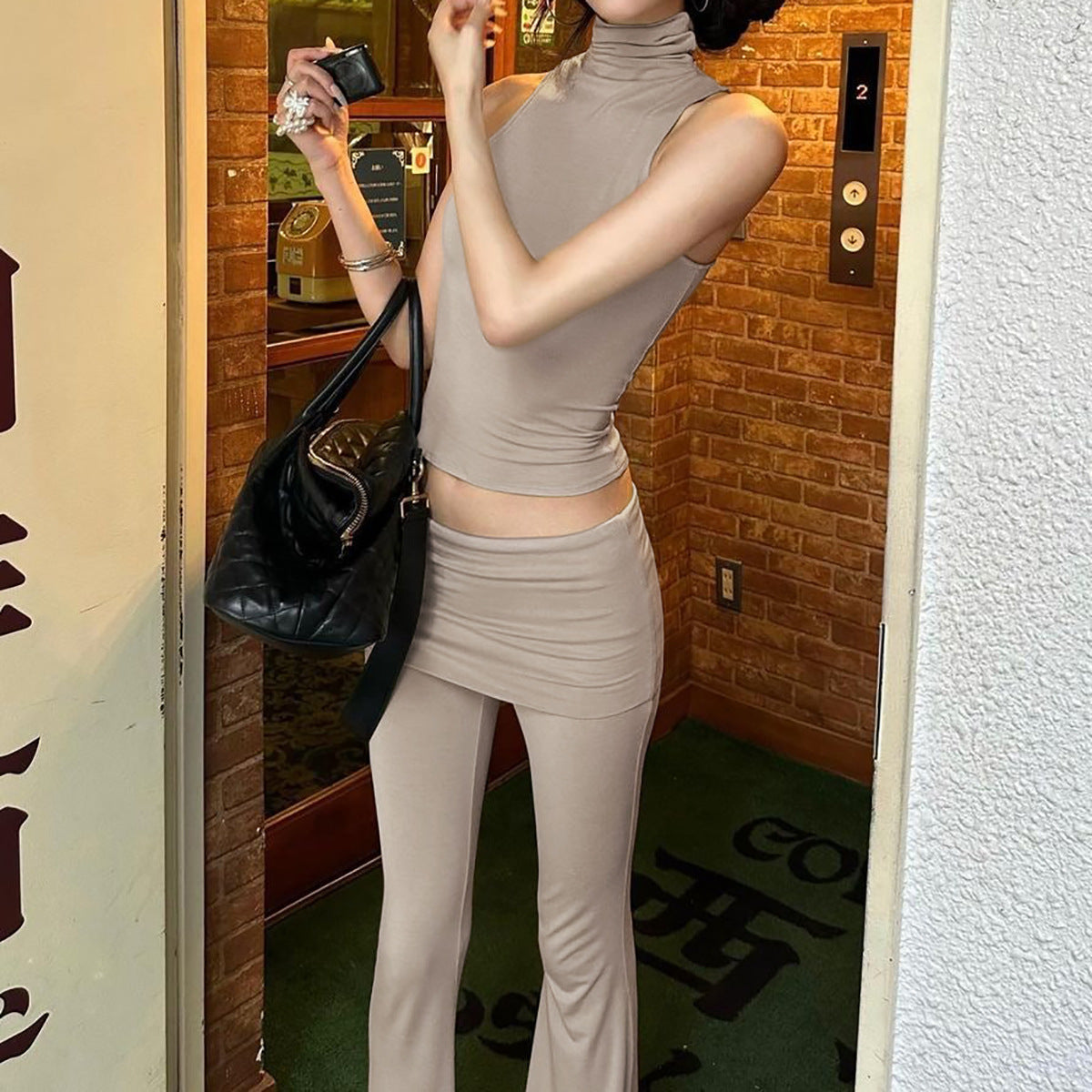 Sleeveless Top & Slim Fit High Waist Flared Pants Set