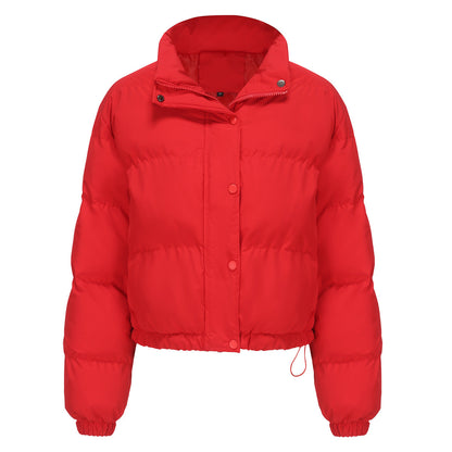 Long Sleeve High Collar Padded Jacket Red