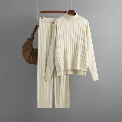 Mock Neck Sweater Set Solid One Size Apricot