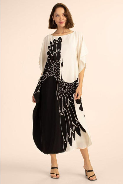 Stella Printed Kaftans One Size Black Crane with White Background