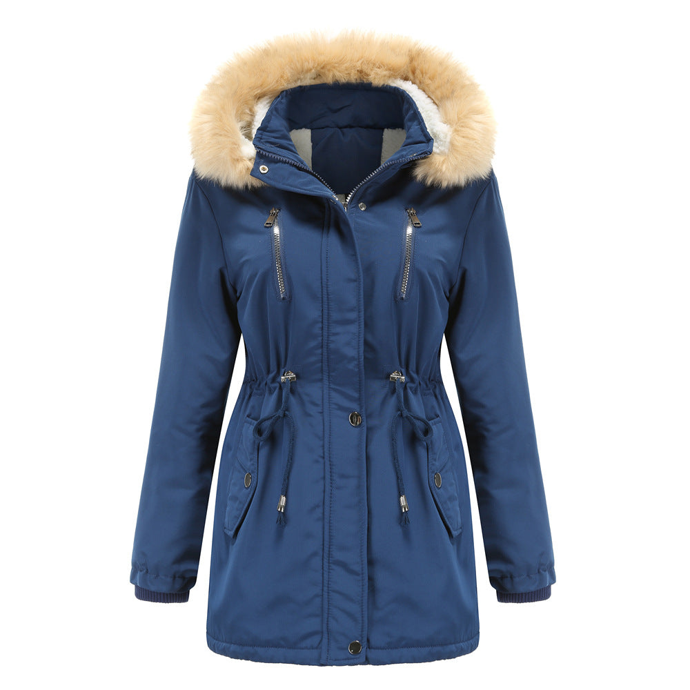 Lambskin Fleece Padded Loose Parkas Navy Blue