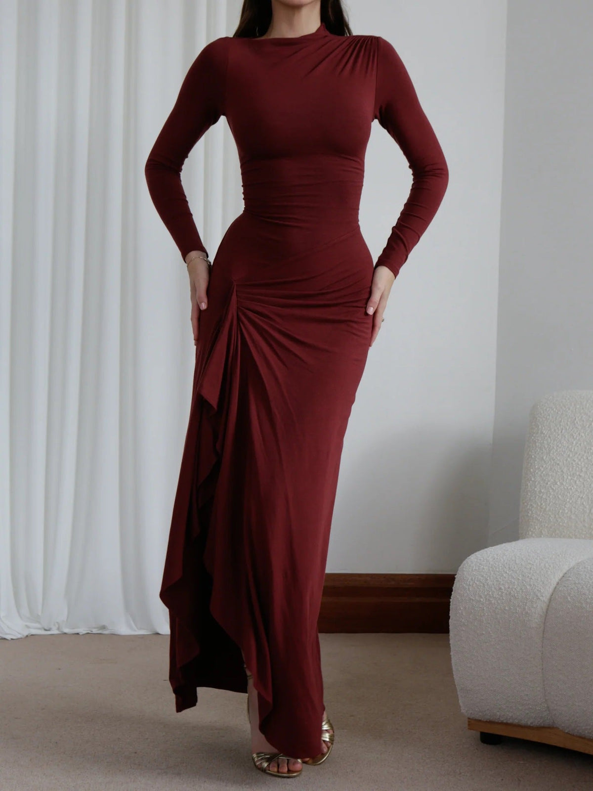 Clidress O Neck Wrap Maxi Full Dress